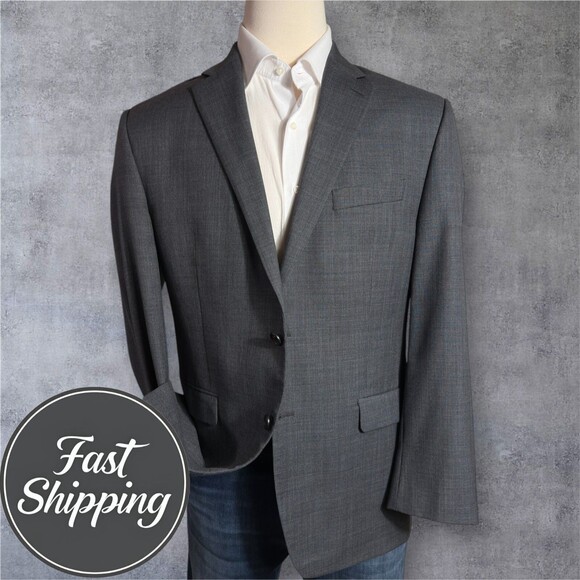 $395 RALPH LAUREN Mens Blazer 42R WOOL Gray Sport Coat Two Button Jacket Suits - Picture 1 of 14